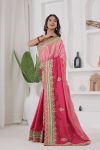 13DESIGNER CHINON SILK EMBROIDERY CODING WORK SAREE WITH UNSTITCHED BLOUSE WEDDING WEAR WHOLESALE PRICE ETHNIC GARMENT (14)