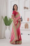 13DESIGNER CHINON SILK EMBROIDERY CODING WORK SAREE WITH UNSTITCHED BLOUSE WEDDING WEAR WHOLESALE PRICE ETHNIC GARMENT (14)