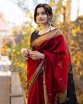 14MODERN LINEN WEAVING WORK SAREE WITH UNSTITCHED BLOUSE FESTIVE WEAR WHOLESALE PRICE ETHNIC GARMENT (9)