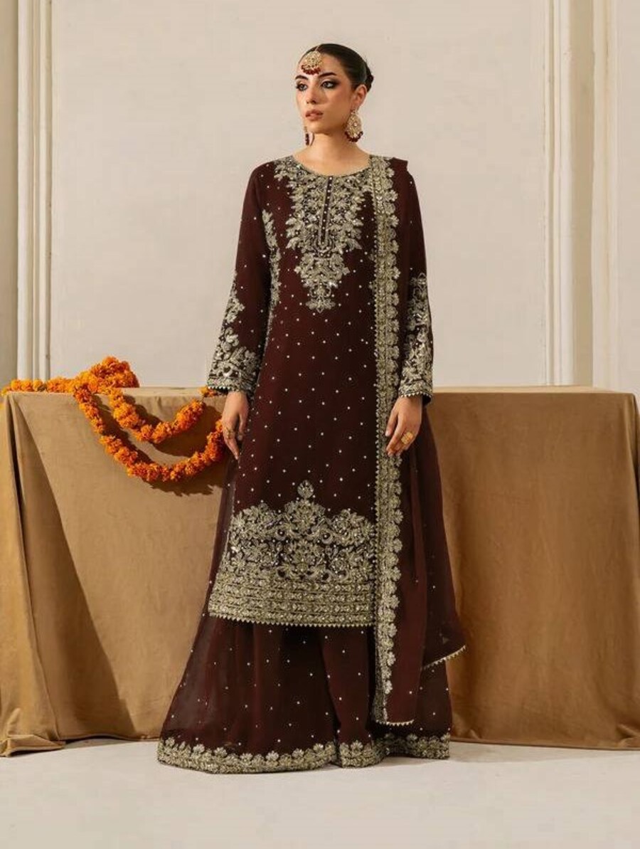 16DESIGNER GEORGETTE CODING AND SEQUENCE WITH RIVET MOTI WORK TOP PALAZZO WITH DUPATTA FESTIVE WEAR WHOLESALE PRICE ETHNIC GARMENT (16)