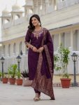 NEW ARRIVAL ROMAN SILK CODING EMBROIDERY WITH SEQUENCE WORK TOP BOTTOM WITH DUPATTA WINE