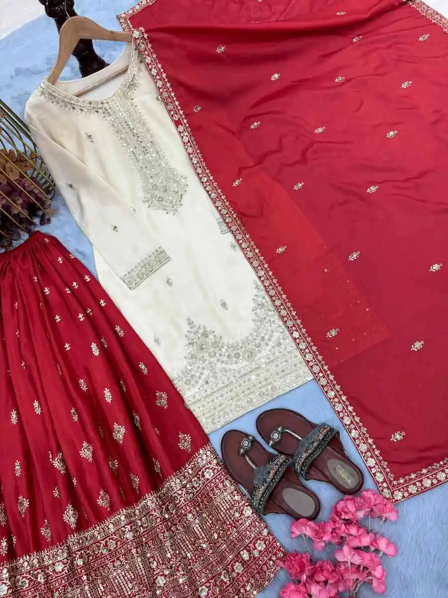 1DESIGNER CHINON SILK EMBROIDERY SEQUENCE WORK TOP PALAZZO WITH DUPATTA WEDDING WEAR WHOLESALE PRICE ETHNIC GARMENT (12)