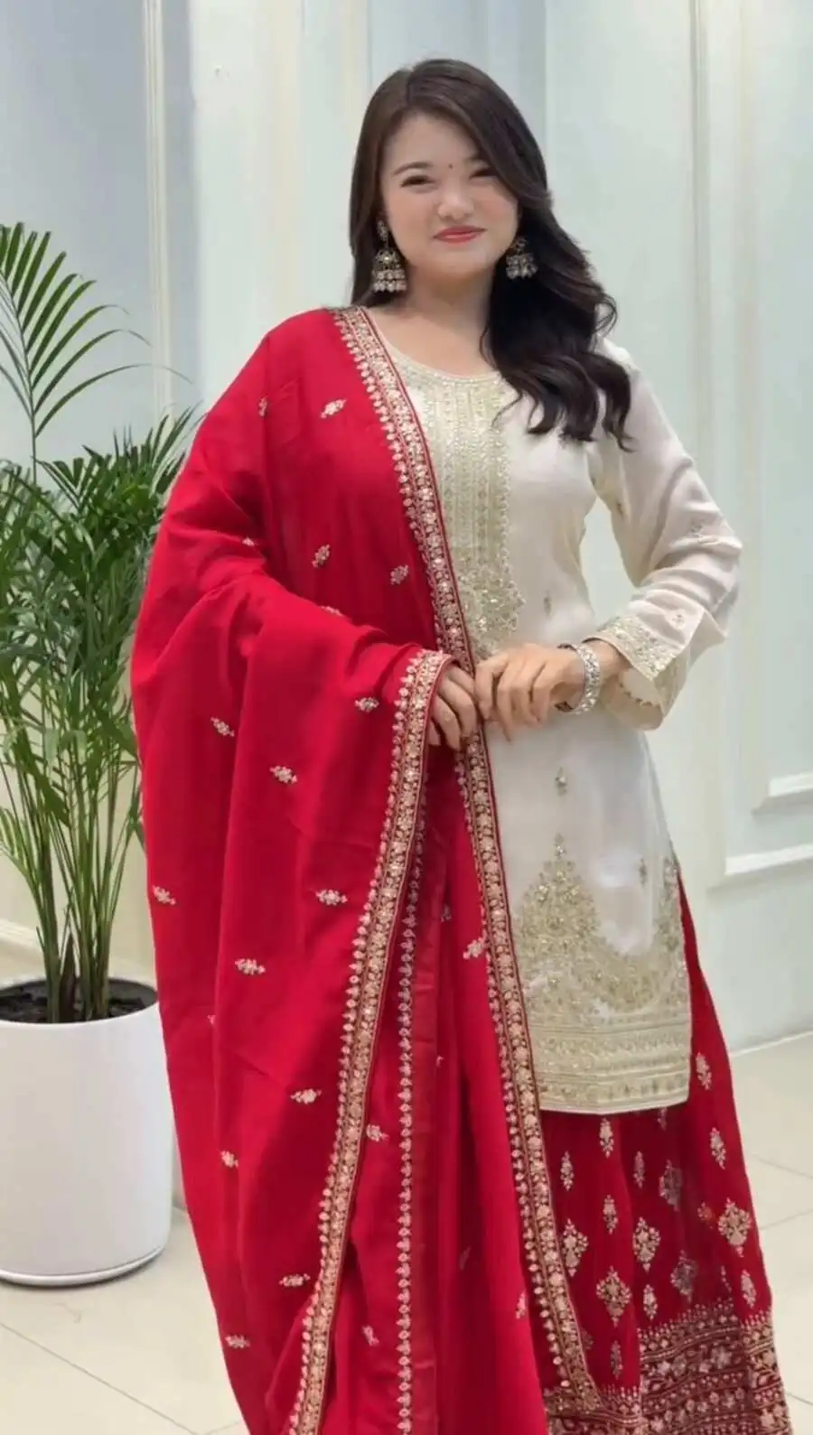 1DESIGNER CHINON SILK EMBROIDERY SEQUENCE WORK TOP PALAZZO WITH DUPATTA WEDDING WEAR WHOLESALE PRICE ETHNIC GARMENT (13)