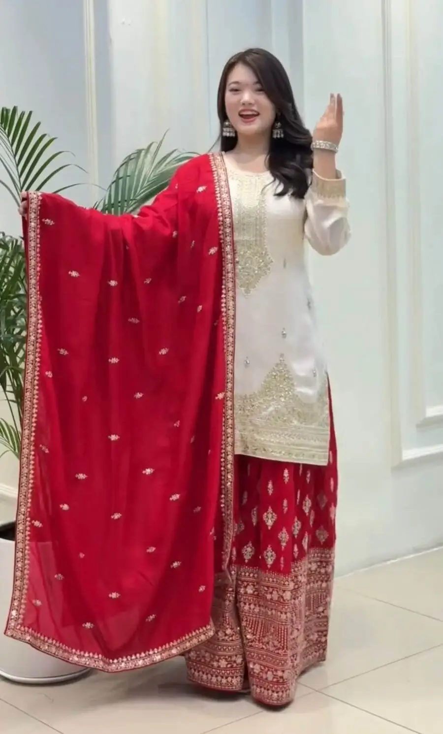 1DESIGNER CHINON SILK EMBROIDERY SEQUENCE WORK TOP PALAZZO WITH DUPATTA WEDDING WEAR WHOLESALE PRICE ETHNIC GARMENT (15)