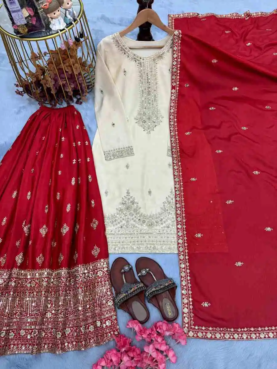 1DESIGNER CHINON SILK EMBROIDERY SEQUENCE WORK TOP PALAZZO WITH DUPATTA WEDDING WEAR WHOLESALE PRICE ETHNIC GARMENT (16)