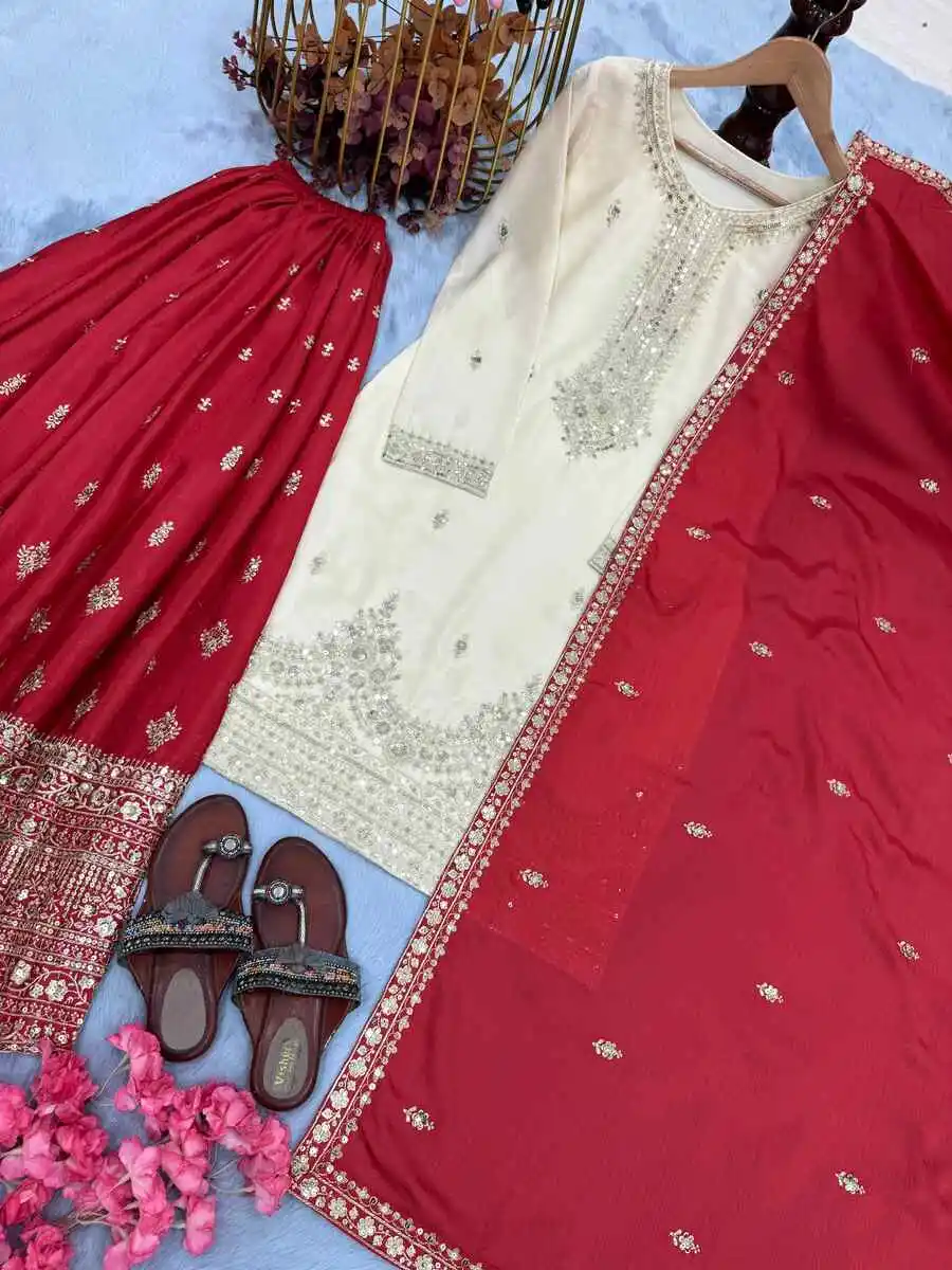 1DESIGNER CHINON SILK EMBROIDERY SEQUENCE WORK TOP PALAZZO WITH DUPATTA WEDDING WEAR WHOLESALE PRICE ETHNIC GARMENT (17)