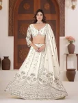 DESIGNER CHINON SILK SEQUENCE AND ZARI EMBROIDERY WORK LEHENGA CHOLI WITH DUPATTA  WHITE