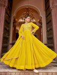 DESIGNER FAUX BLOOMING ZARI-SEQUENCE & EMBROIDERY WORK GOWN WITH DUPATTA YELLOW