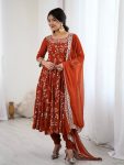 DESIGNER GEORGETTE EMBROIDERY SEQUENCE WORK GOWN BOTTOM WITH DUPATTA ORANGE