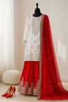 DESIGNER GEORGETTE EMBROIDERY SEQUENCE WORK TOP SHARARA WITH DUPATTA RED