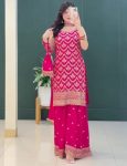DESIGNER GEORGETTE EMBROIDERY SEQUENCE WORK WITH FANCY LATKAN WORK TOP PALAZZO WITH DUPATTA PINK