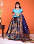 DESIGNER JACQUARD WEAVING WORK KID'S LEHENGA CHOLI WITH DUPATTA SKY