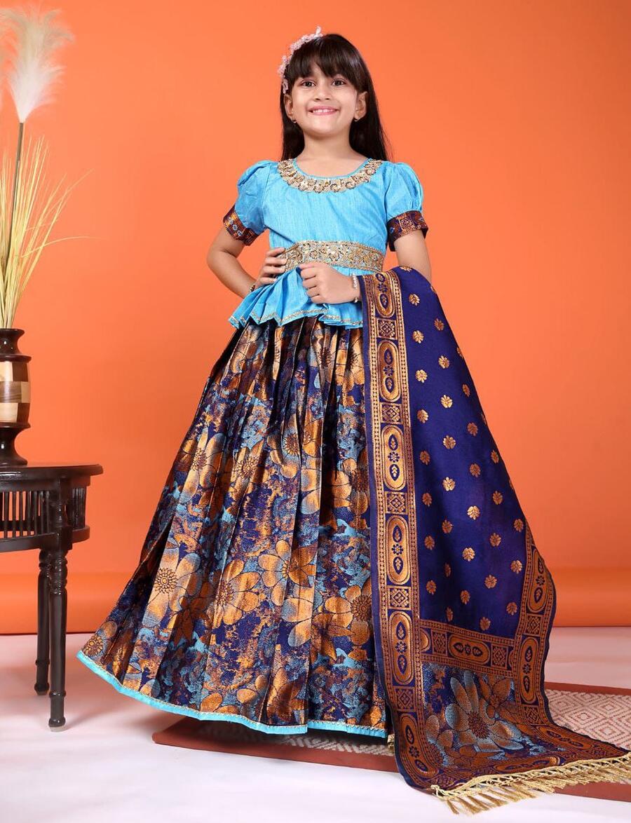 1DESIGNER JACQUARD WEAVING WORK KID'S LEHENGA CHOLI WITH DUPATTA FESTIVE WEAR WHOLESALE PRICE ETHNIC GARMENT (20)