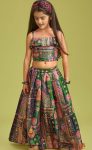 DESIGNER MUL MUL SILK DESIGNER PRINT WORK KID'S LEHENGA CHOLI WITH DUPATTA GREEN