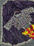 DESIGNER RANGOLI SILK EMBROIDERY SEQUENCE WITH MULTI THREAD WORK AND CUT WORK BORDER SAREE WITH STITCHED BLOUSE WINE