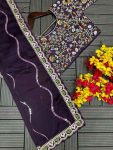 1DESIGNER RANGOLI SILK EMBROIDERY SEQUENCE WITH MULTI THREAD WORK AND CUT WORK BORDER SAREE WITH STITCHED BLOUSE WEDDING WEAR WHOLESALE PRICE ETHNIC GARMENT (18)