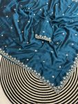 DESIGNER RANGOLI SILK ZARI EMBROIDERY WITH SEQUENCE CUT BORDER AND BUTTI WORK SAREE WITH UNSTITCHED BLOUSE TEAL