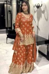 DESIGNER SHIMMER SILK EMBROIDERY SEQUENCE WORK TOP SHARARA WITH DUPATTA ORANGE