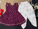 1FANCY 14KG RAYON FOIL PRINT AND LACE WORK KID’S TOP AND DHOTI SET FESTIVE WEAR WHOLESALE PRICE ETHNIC GARMENT(23)