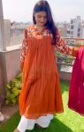 FANCY CAMBRIC COTTON EMBROIDERY CHIKANKARI THREAD WORK KURTI PALAZZO ORANGE