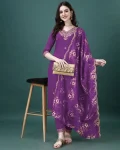 FANCY COTTON EMBROIDERY SEQUENCE WORK TOP BOTTOM WITH DUPATTA PURPLE