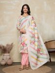 FANCY MUSLIN SILK DIGITAL PRINT WORK TOP BOTTOM WITH DUPATTA PEACH