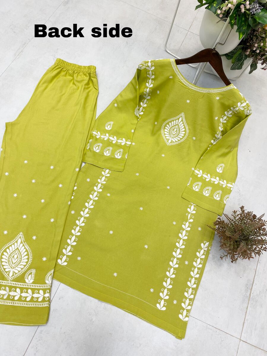 1FANCY RAYON EMBROIDERY WORK KURTI PALAZZO SET CASAUL WEAR WHOLESALE PRICE ETHNIC GARMENT (20)