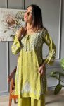 FANCY RAYON EMBROIDERY WORK KURTI PALAZZO SET GREEN