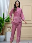 FANCY RAYON SILK EMBROIDERY WORK CO-ORD SET PINK