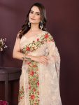 1FANCY SOFT NET CHIKANKARI EMBROIDERY WITH PIPING BORDER WORK SAREE WITH UNSTITCHED BLOUSE PARTY WEAR WHOLESALE PRICE ETHNIC GARMENT (13)