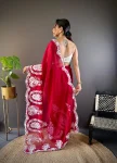 1FANCY THAI ORGANZA SILK THREAD EMBROIDERY WORK WITH CUTWORK BORDER SAREE WITH UNSTITCHED BLOUSE PARTY WEAR WHOLESALE PRICE ETHNIC GARMENT (4)