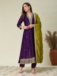 FANCY VICHITRA SILK EMBROIDERY WORK TOP BOTTOM WITH DUPATTA PURPLE