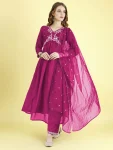 FANCY VICHITRA SILK EMBROIDERY WORK TOP BOTTOM WITH DUPATTA PINK