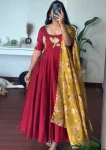 FANCY VICHITRA SILK HAND PAINTED WITH MAGGAM WORK GOWN WITH DUPATTA RED