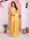 1LATEST CHIFFON SILK EMBROIDERY WITH PIPING BORDER WORK SAREE WITH UNSTITCHED PARTY WEAR WHOLESALE PRICE ETHNIC GARMENT (11)