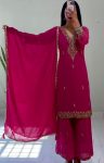LATEST GEORGETTE EMBROIDERY AND CODING DORI SEQUENCE WORK TOP PALAZZO WITH DUPATTA PINK