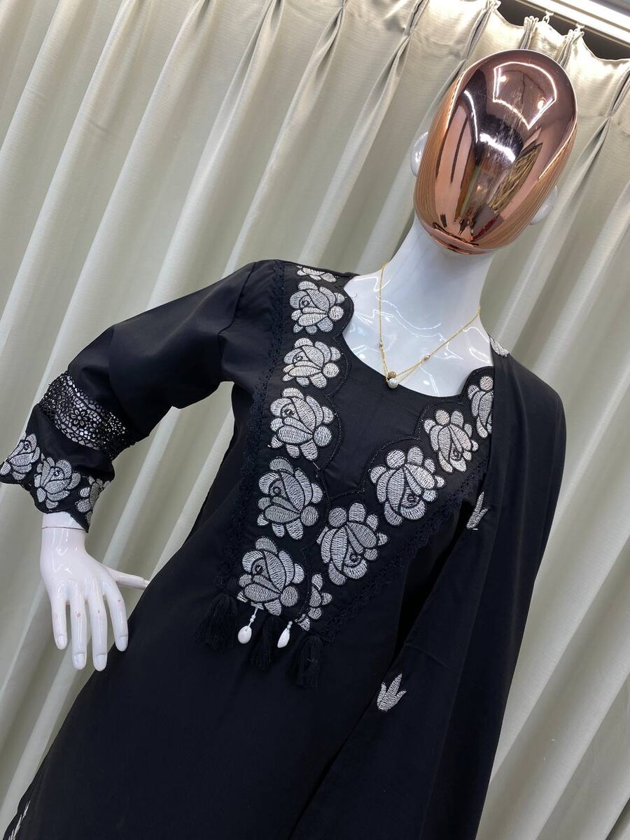 1LATEST RAYON SLUB COTTON EMBROIDERY WITH KODI LATKAN LACE WORK TOP BOTTOM WITH DUPATTA OFFICE WEAR WHOLESALE PRICE ETHNIC GARMENT (11)