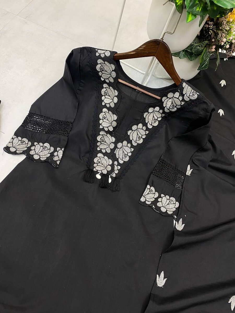 1LATEST RAYON SLUB COTTON EMBROIDERY WITH KODI LATKAN LACE WORK TOP BOTTOM WITH DUPATTA OFFICE WEAR WHOLESALE PRICE ETHNIC GARMENT (8)