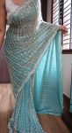 LATEST SPACE SILK BEADS AND SEQUENCE EMBROIDERY WORK SAREE WITH UNSTITCHED BLOUSE SKY