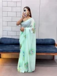 1MODERN GEORGETTE HANDPAINT FLOWER PRINT PANEL WORK WITH CUT DANA HANDWORK SAREE WITH UNSTITCHED BLOUSE PARTY WEAR WHOLESALE PRICE ETHNIC GARMENT (8)