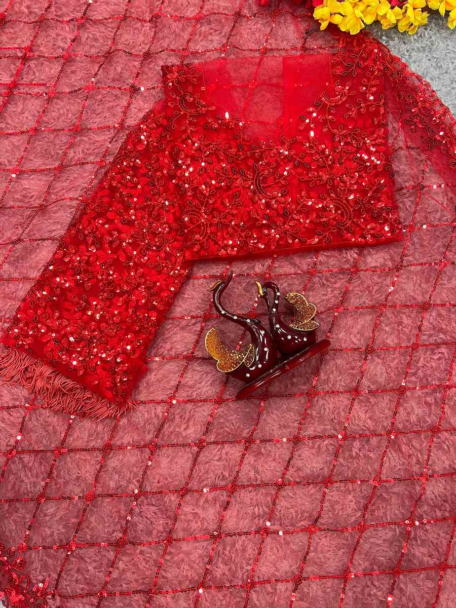 1MODERN NET SEQUENCE EMBROIDERY WORK WITH CUT BORDER WORK SAREE WITH UNSTITCHED BLOUSE PARTY WEAR WHOLESALE PRICE ETHNIC GARMENT (12)