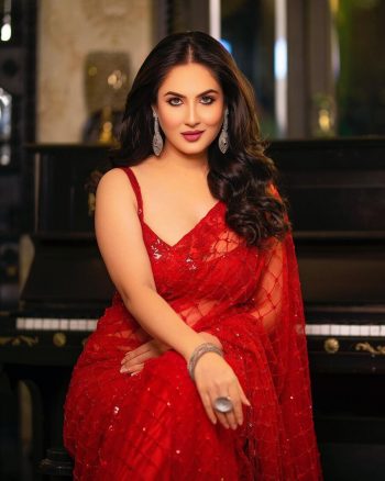 MODERN NET SEQUENCE EMBROIDERY WORK WITH CUT BORDER WORK SAREE WITH UNSTITCHED BLOUSE RED