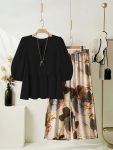 MODERN RAYON TOP WITH LYCRA DIGITAL PRINTED PALAZZO BLACK
