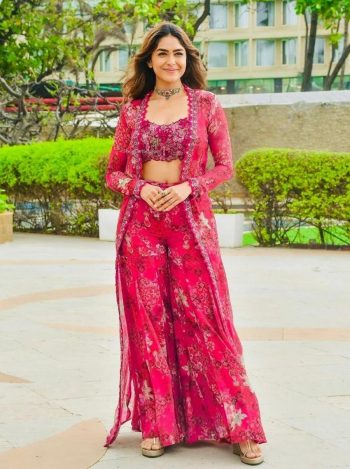 MODERN TABBY SILK THREAD WITH SEQUENCE WORK AND DIGITAL PRINT WORK BLOUSE SHARARA WITH SHRUG PINK