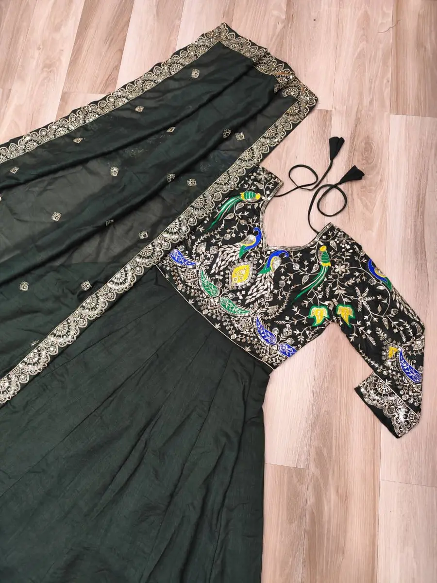 1MODERN VICHITRA MULTI THREAD & ZARI EMBROIDERY WORK GOWN WITH DUPATTA WEDDING WEAR WHOLESALE PRICE ETHNIC GARMENT (18)