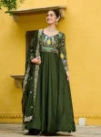 MODERN VICHITRA MULTI THREAD & ZARI EMBROIDERY WORK GOWN WITH DUPATTA MEHNDI