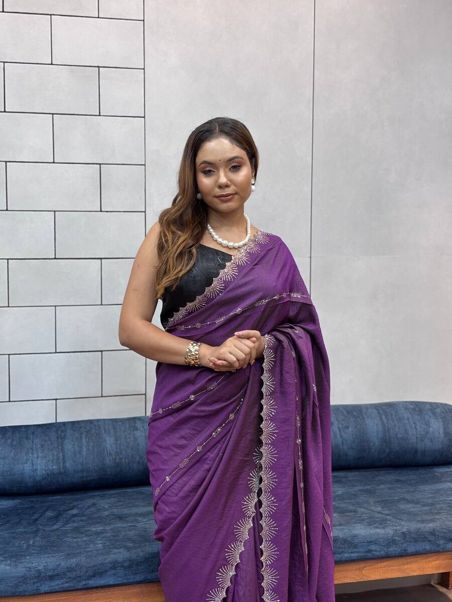 1NEW ARRIVAL CHOCOLATE NC DAIMOND WORK WITH CUT WORK AND HAND WORK SAREE WITH UNSTITCHED BLOUSE PARTY WEAR WHOLESALE PRICE ETHNIC GARMENT (4)