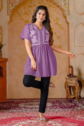 NEW ARRIVAL GEORGETTE EMBROIDERY WORK TOP LAVENDER
