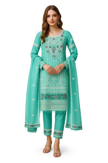 NEW ARRIVAL TWILL NET CHAIN WORK TOP BOTTOM WITH DUPATTA RAMA