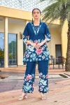 RICH LOOK COTTON PRINTS WITH HAND WORK CO-ORD SET BLUE